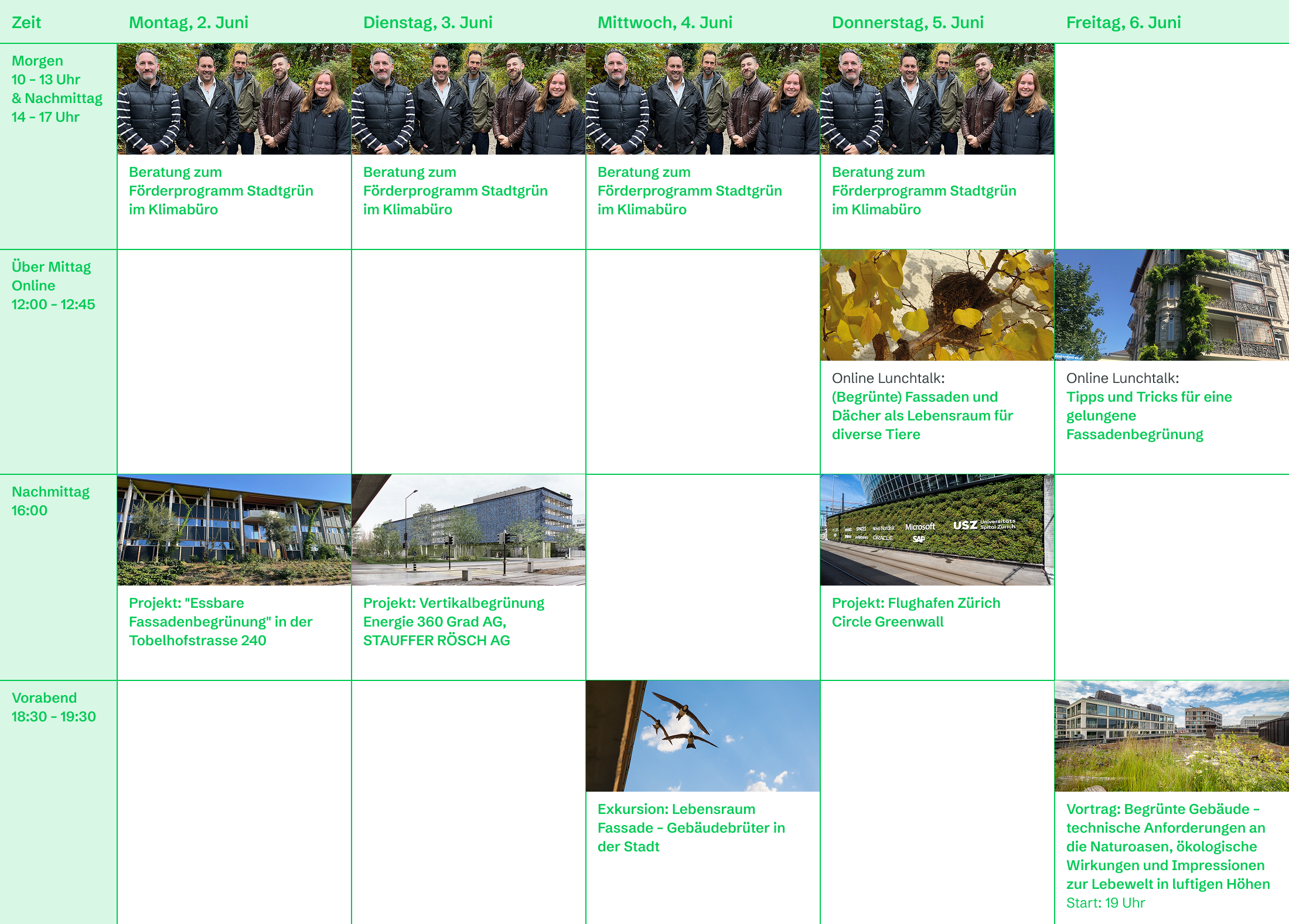 Programmübersicht Zürich Grüne Gebäude-Woche Zürich